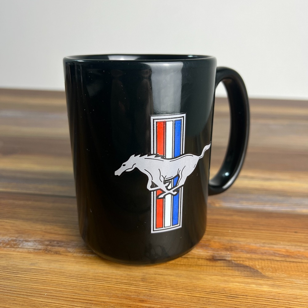 Ford Mustang Coffee Mug Black Running Pony Tri-Bar Logo M Ware China Ceramic